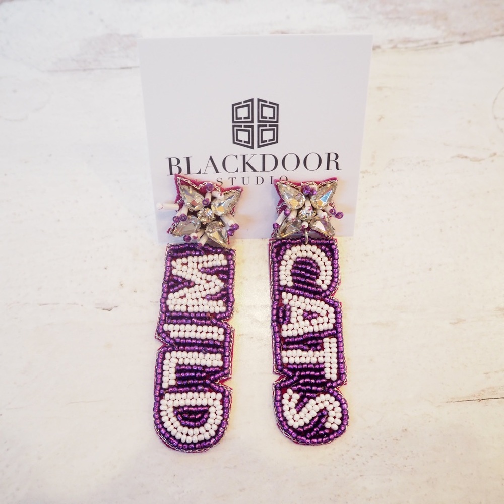 Beaded Wildcats Collegiate Game Day earrings Purple